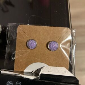 Earrings, NWT, Purple Crystal Like Studs In Silvertone, Lightweight, Super Cute